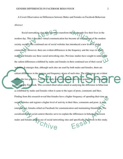 Differences between Males and Females on Facebook Behaviour