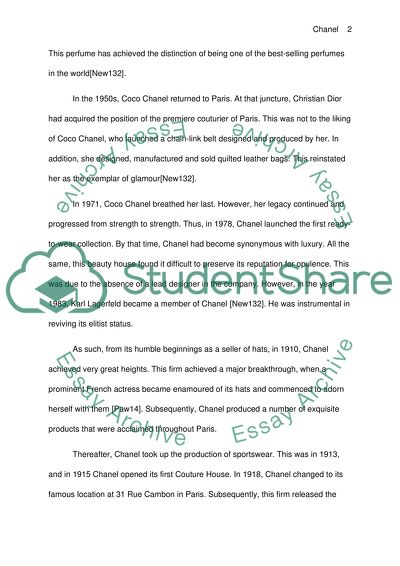 Chanels history, what was going on in the world at the time and etc