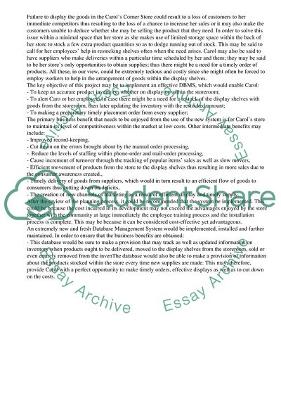 System Analysis for Carols Corner Stores Delivery of Goods and Efficient Movements of Products