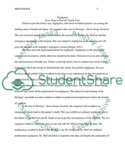 Negligence - Duty to Provide Timely Care