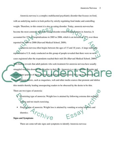 Anorexia Nervosa, Control Issues, Signs and Symptoms