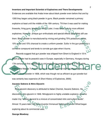 Inventors and Important Scientist of Explosives and Their Developments