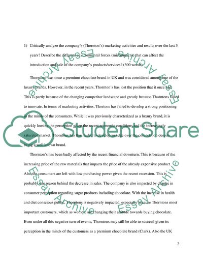 Pick a company (Thorntons) of your choice answer two question