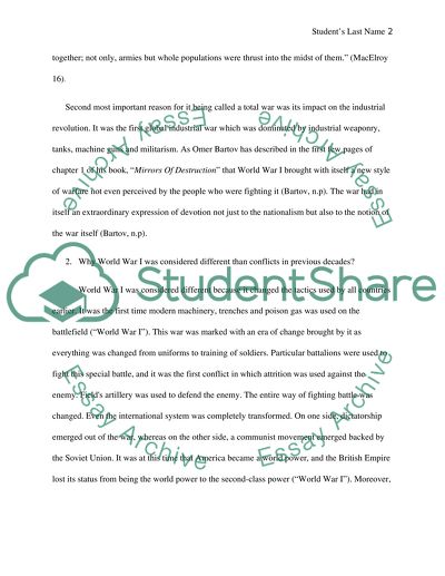 Major Questions in World War I