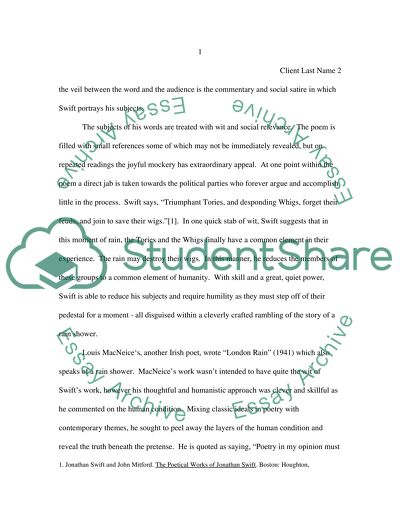 Comparing Rain Showers in Jonathan Swift and Louis MacNeice Poetry