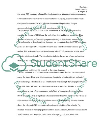 Article Critique: The Cost of Instructional Improvement