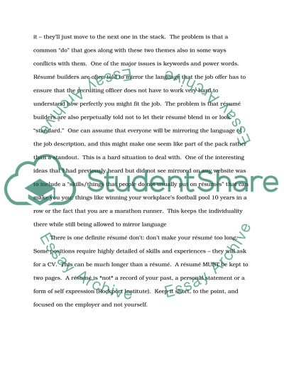 Resume Writing: Skills and Experiences