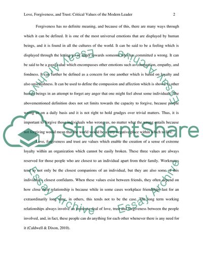 Love, Forgiveness, and Trust: Critical Values of the Modern Leader