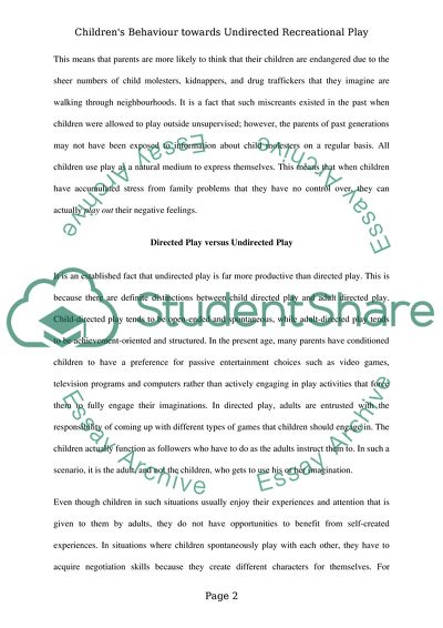 Children Behaviour Towards Undirected Recreational Play