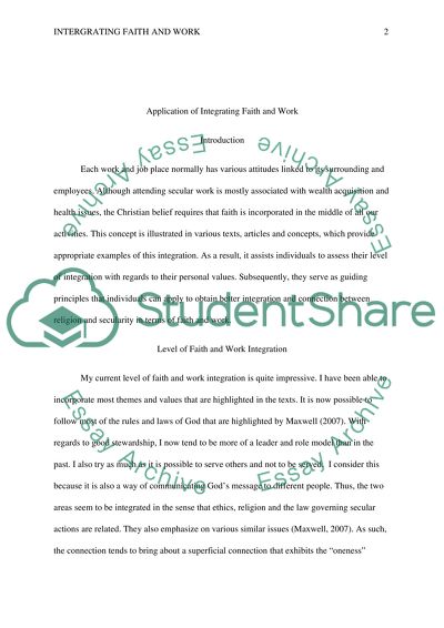 Application of Integrating Faith and Work