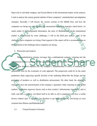 Standardization And Adaptation Strategies of Macdonalds, Pepsi, Toyota Motors in International Market