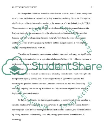 Explain How Electronic Recycling will better the environment as a whole