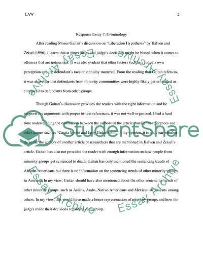 Seminar in criminology classmate response 7