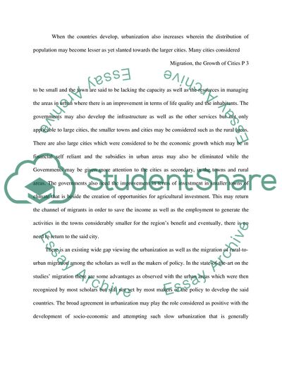 Migration, the Growth of cities and Urbarn Society