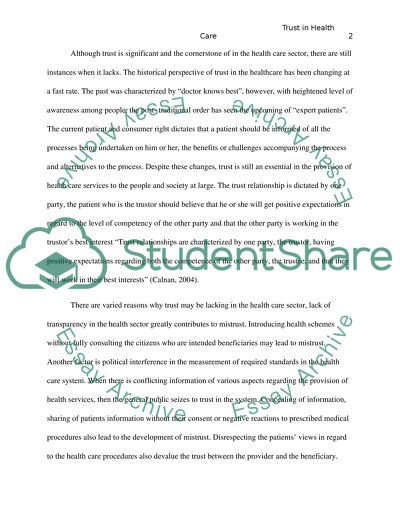 Trust in Health Care System