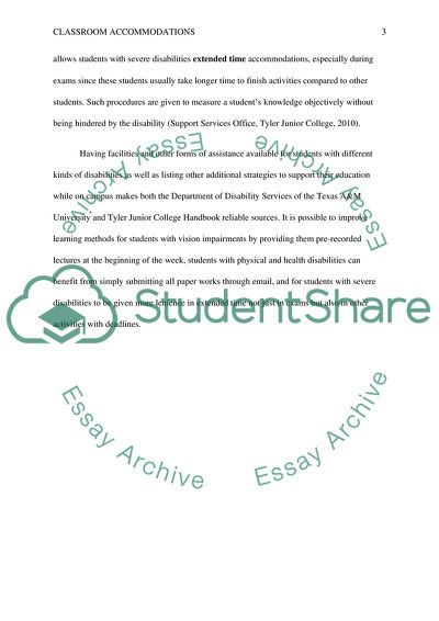 The Department of Disability Services of the Texas University: Classroom Accommodations for Students