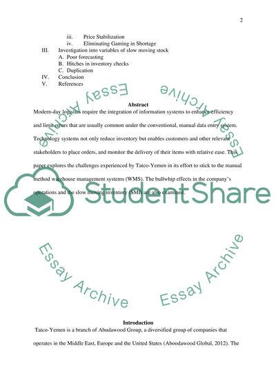 The lack of IT systems within the logistics department of TATCO Yemen