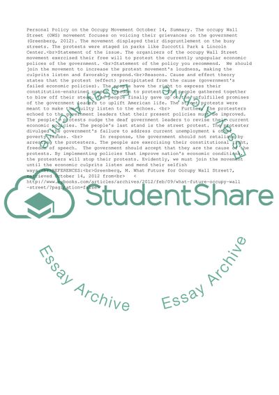 Your Personal Policy on the Occupy Movement