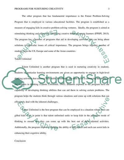 Programs for Nurturing Creativity