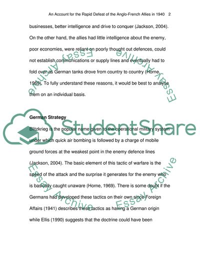 An Account for the Defeat of the Anglo-French Allies in 1940