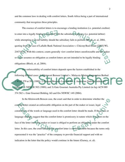 Legal Status of Comfort Letters in South Africa