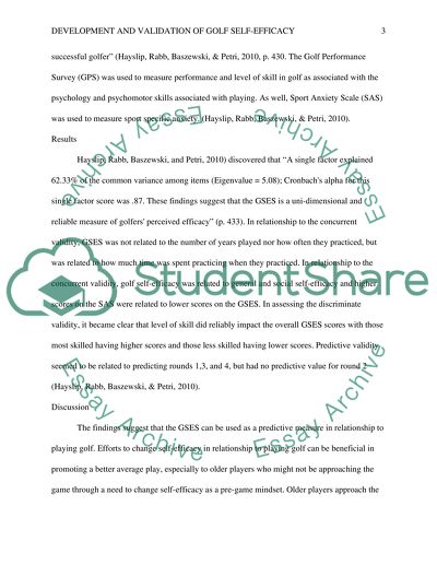 The Development and Validation of the Golf Self-Efficacy Scale