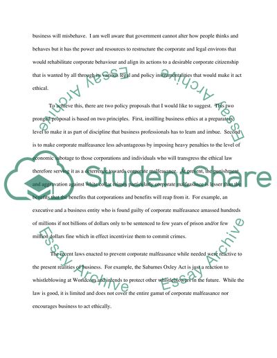 Policy Proposal to Institute Ethics in Business