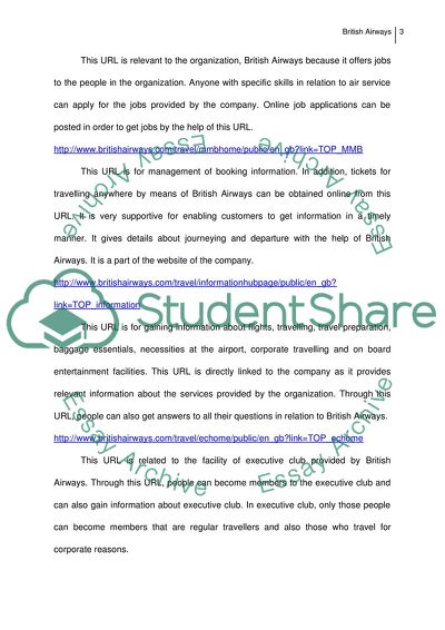 Website and URLs Supporting and Promoting British Airways