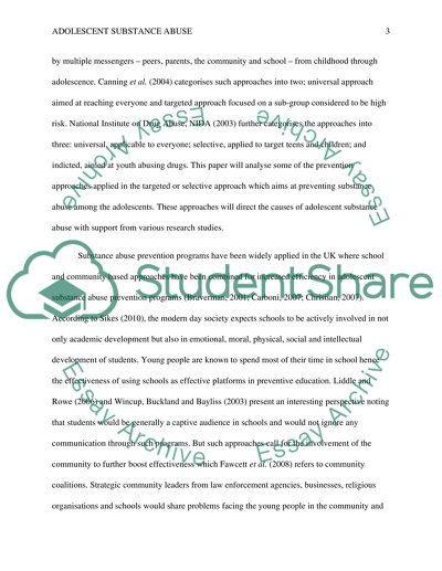 Prevention Strategies and Causes of Adolescent Substance Abuse Prevention Strategies