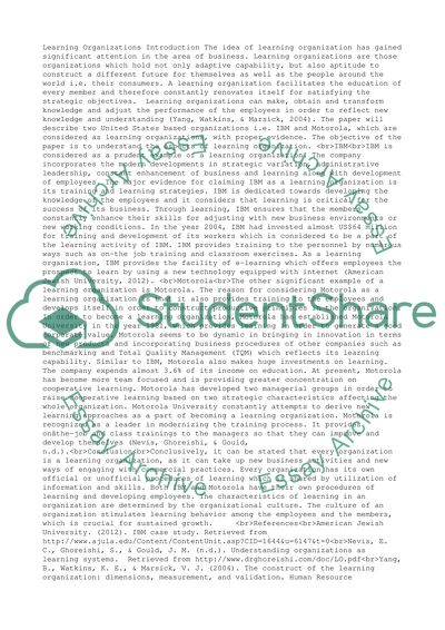 Learning Organizations