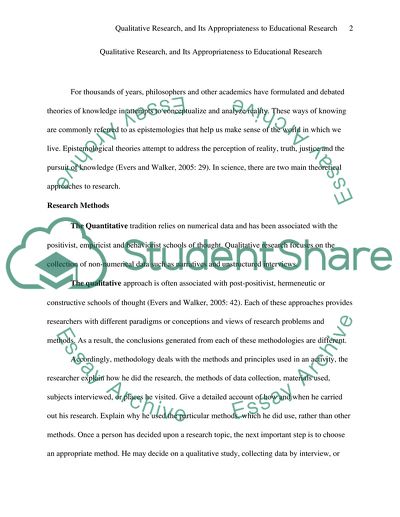 Qualitative Research, and Its Appropriateness to Educational Research