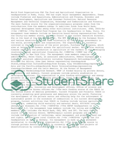 Profile of World Food Organizations