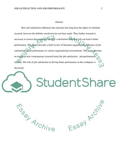 The Relationship between Job Satisfaction and Job Performance: A Review of the Literature