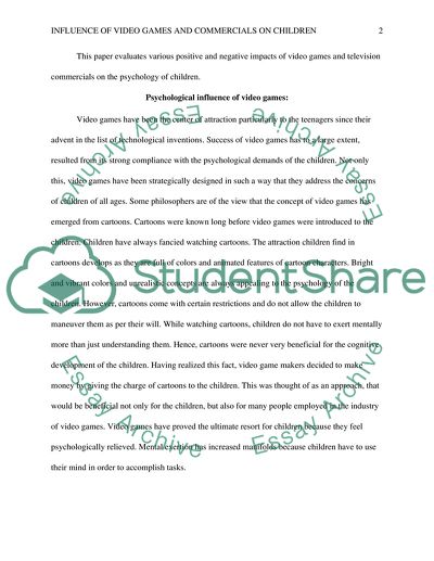 Influence of Video Games and Commercials on Children