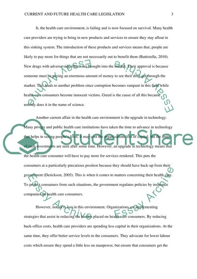 Current and Future State of Health Care Legislation Analysis
