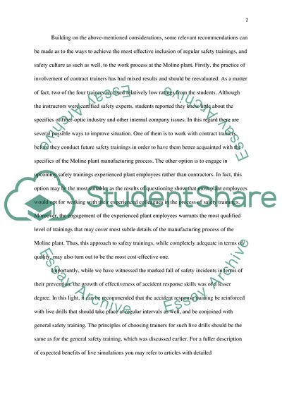 The Results of Safety Training at the Moline Plant and Recommendations for Future Trainings