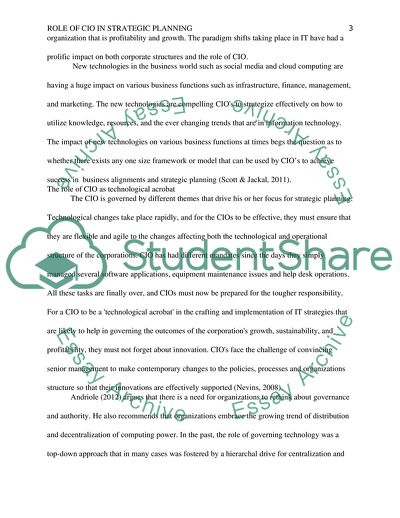 The Role of CIO in Effective Information Technology Strategic Planning through Corporate Governance