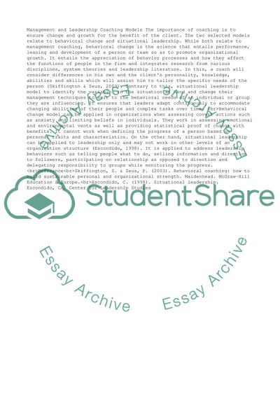 Management and Leadership Coaching Models