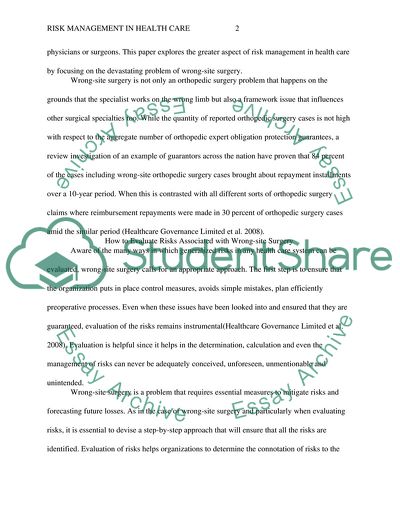 Risk Management in Health Care