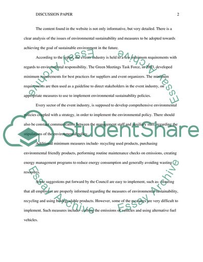 Discussion Paper - Green Meetings Task Force Report