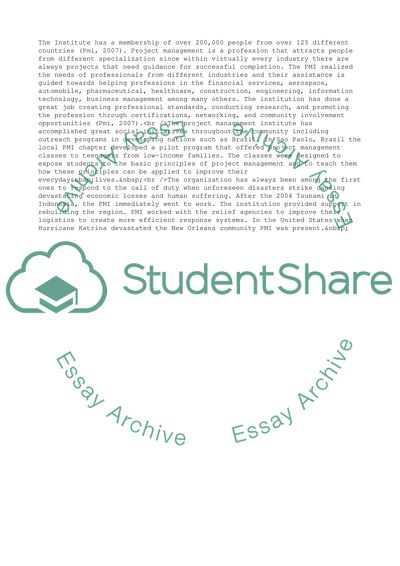 Institute that Expanded Knowledge in the Project Management Field