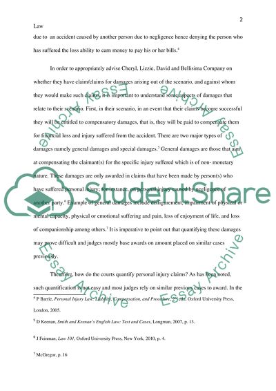 Claims for Damages Arising from the Tort of Negligence