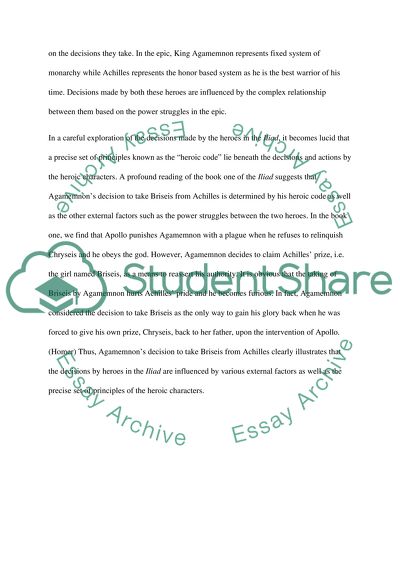 The Characters and Actions in the Epic the Iliad