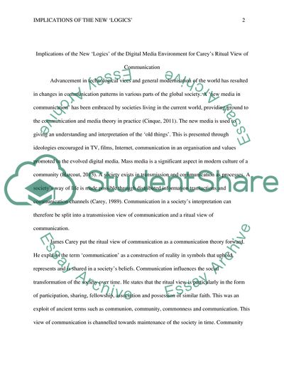 Implications of the New Logics of the Digital Media Environment for Careys Ritual View of Communication