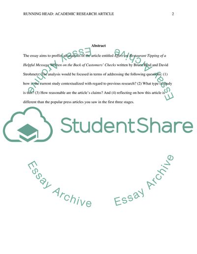 Effect on Restaurant Tipping of a Helpful Message Written on the Back of Customers Checks