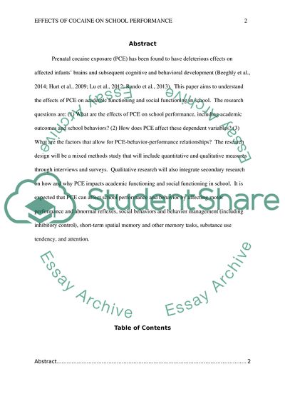 Effects of Prenatal Cocaine Exposure (PCE) on School Performance
