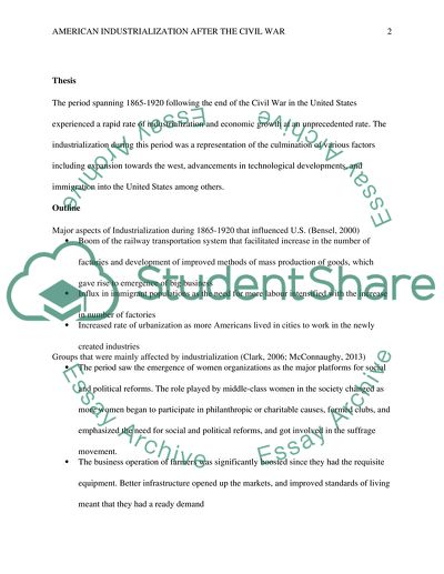 Industrialization After the Civil War Thesis and Outline