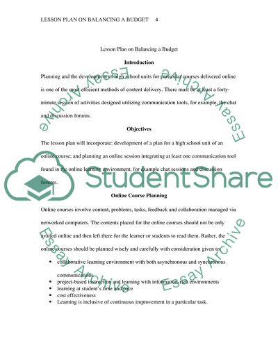 Lesson Plan: Balancing a Budget