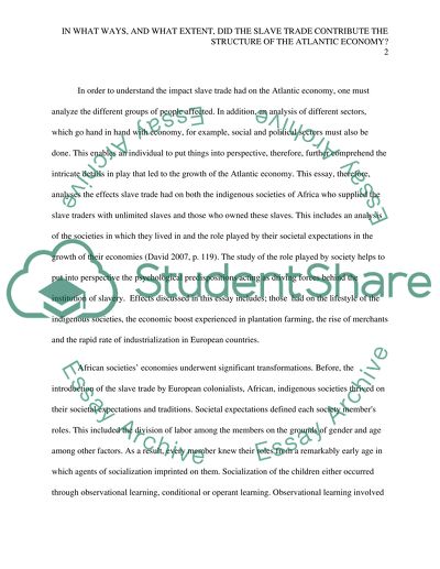 The Slave Trade Contribution to the Structure of the Atlantic Economy