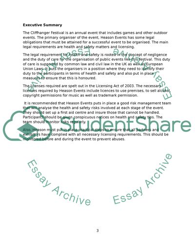 Events Management Law - the Cliffhanger Festival